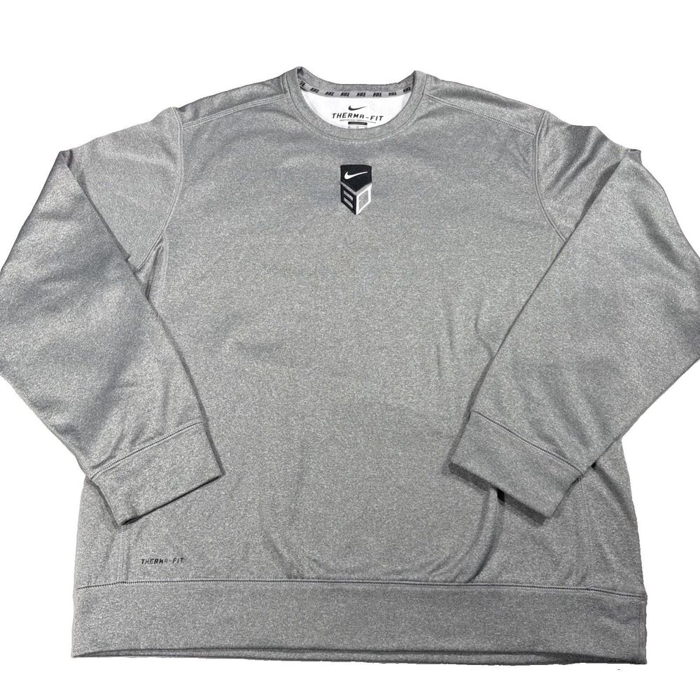 NIKE Therma-FIT Heather Gray Crewneck Sweatshirt Sz XL Geometric Swoosh Logo